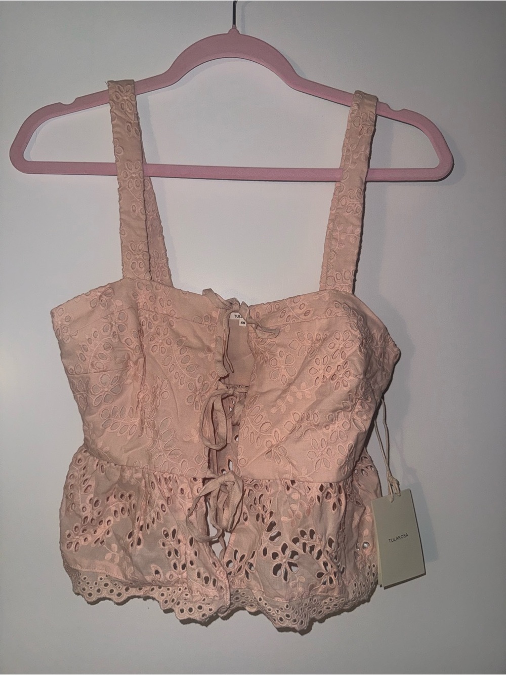 Tularosa Blush Pink Eyelet Lace Tie-Front Camisole